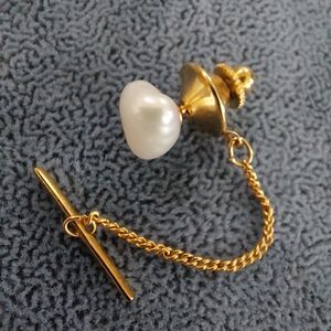 Baroque Pearl Tie Tack, Marked 10K